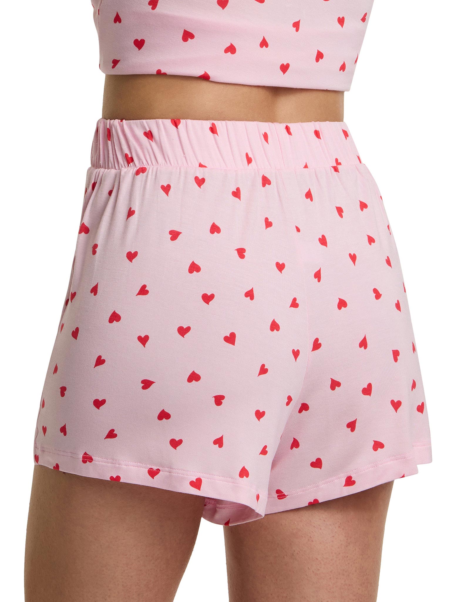 Unwind Drawstring Short So In Love Pink - Back View Elastic Waistband, Heart Print Modal Lounge Short | Hanky Panky