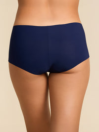 Model facing back in BreatheSoft™ Boyshort Navy