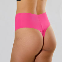 Model facing back in Model facing back wearing BreatheSoft™ High Rise Thong Provocative Pink 