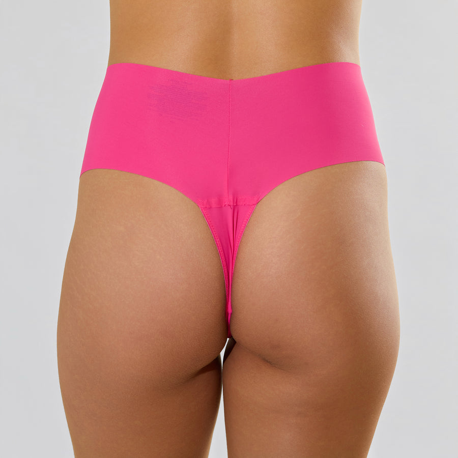 Provocative Pink BreatheSoft™ High Rise Thong - Back View on Model, High Waisted Thong | Hanky Panky