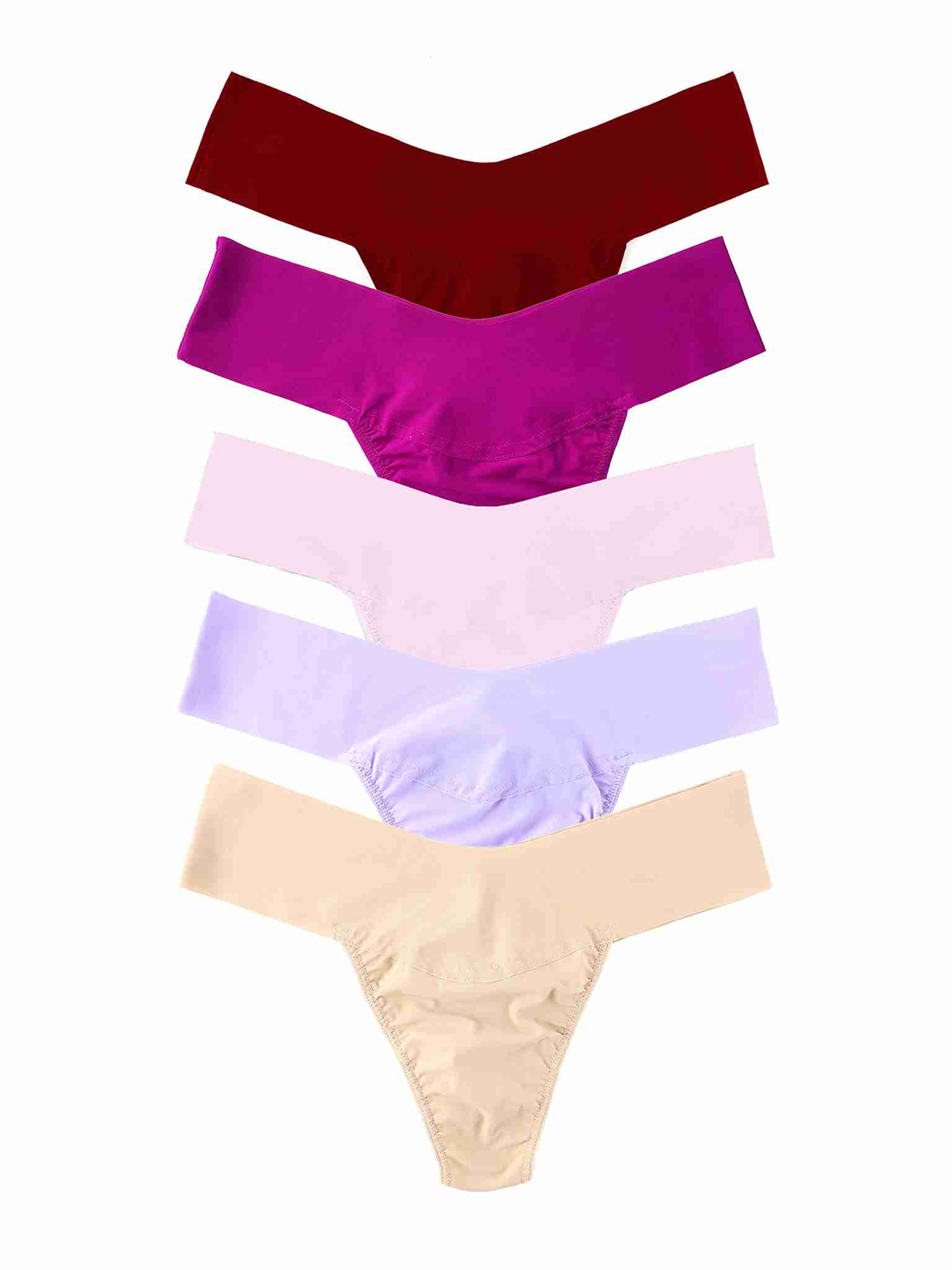 BreatheSoft™ Seamless Thong 5-Pack Warm Hues - Flat Lay, Burgundy to Nude | Hanky Panky