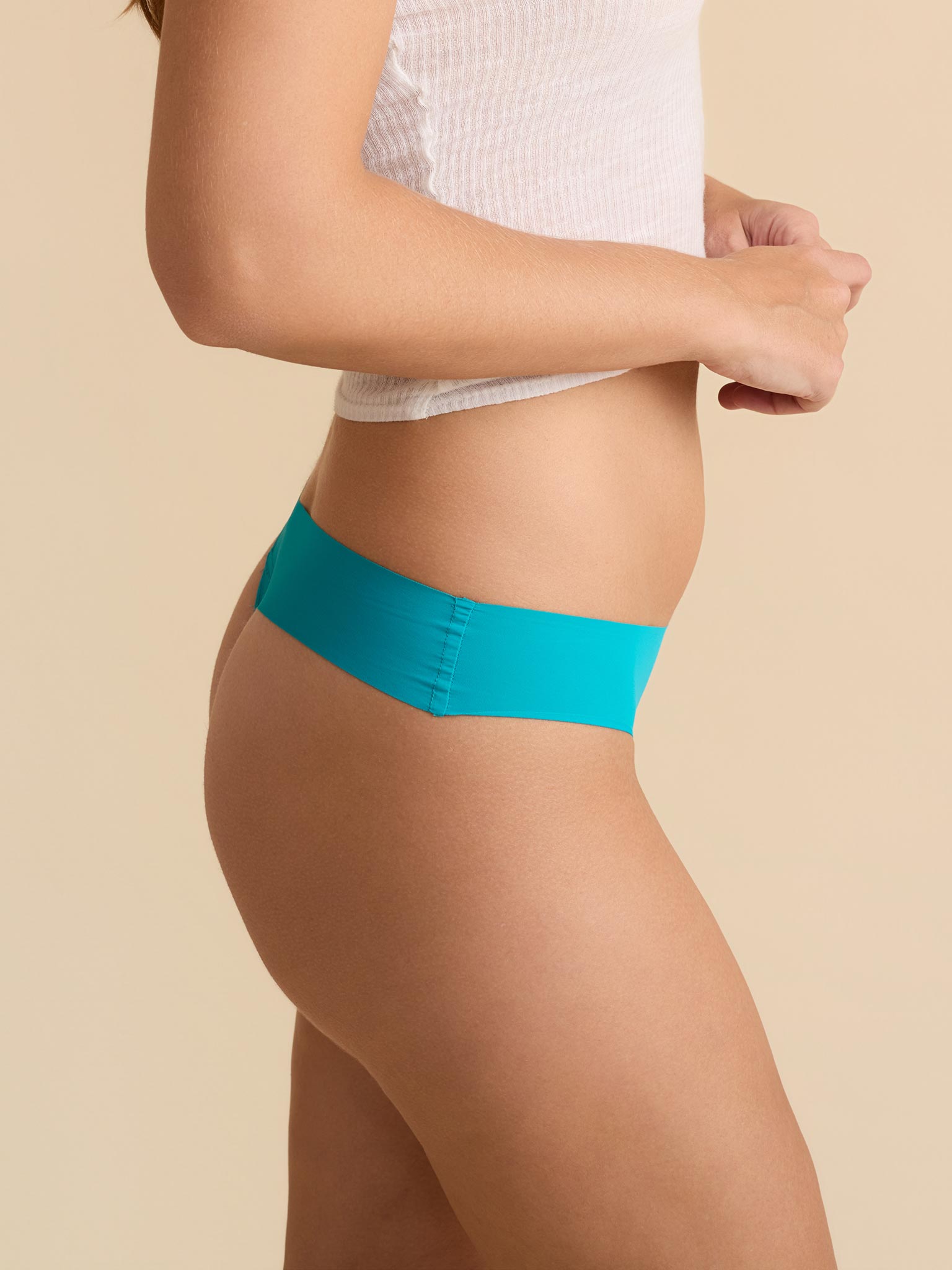 Fresh Teal Blue BreatheSoft™ Natural Rise Thong - Side Profile, wide waistband comfortable teal underwear | Hanky Panky