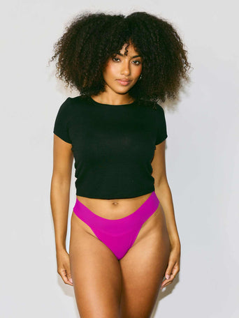 Hot Fuchsia BreatheSoft™ Natural Rise Thong - On Model Front View, V-Waistband | Hanky Panky