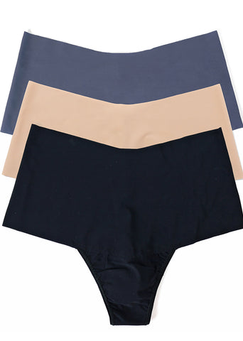 Black, Taupe & Granite Grey BreatheSoft™ High Rise Thong 3-Pack - Flat Lay | Hanky Panky