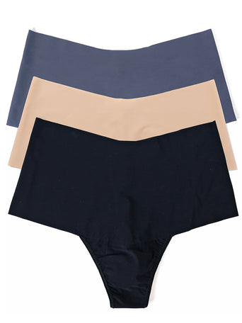 Black, Taupe & Granite Grey BreatheSoft™ High Rise Thong 3-Pack - Flat Lay | Hanky Panky