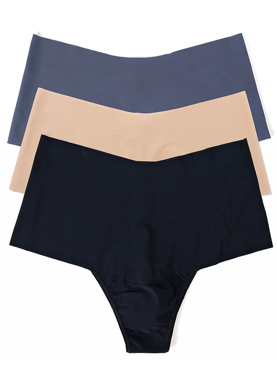 Black, Taupe & Granite Grey BreatheSoft™ High Rise Thong 3-Pack - Flat Lay | Hanky Panky