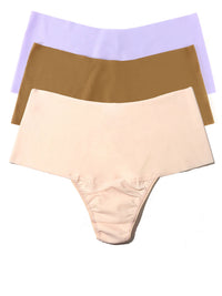 BreatheSoft™ High Rise Thong 3 Pack Wisteria Purple/Toffee/Vanilla