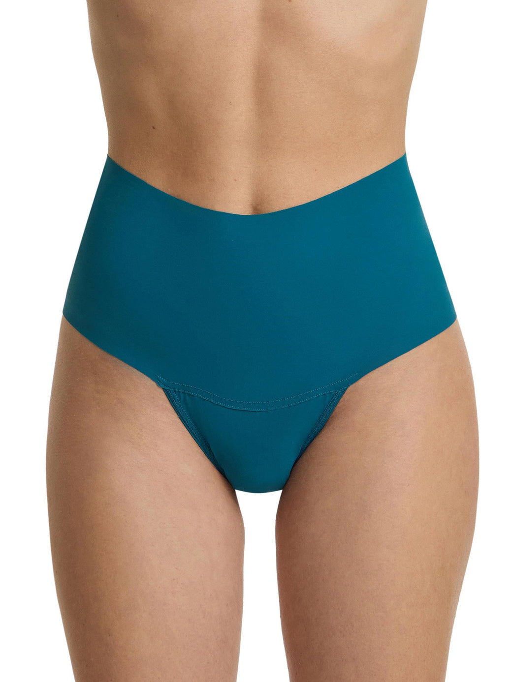 Teal high-waisted underwear on a white background