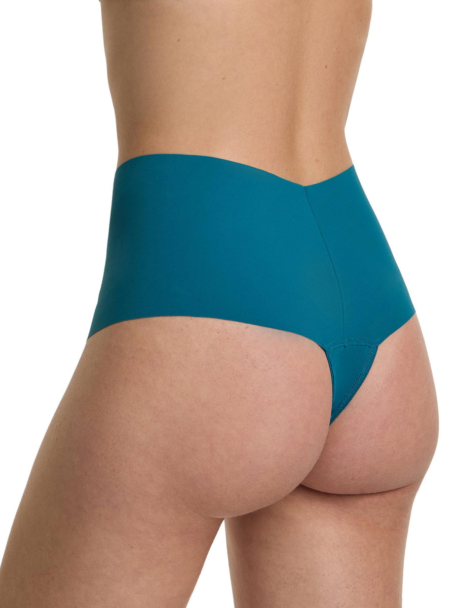 Earth Dance Green BreatheSoft™ High Rise Thong - Back Side Angle, High Waisted Thong Detail | Hanky Panky