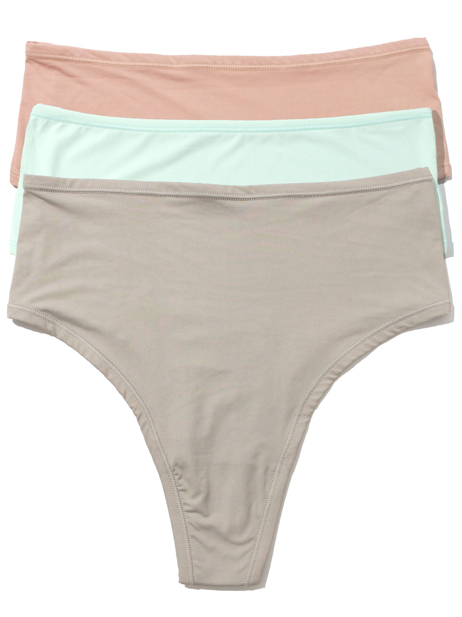 3 Pack YourFit™ High Rise Thong Almond Milk/Crystal Clear/Sleep In Grey