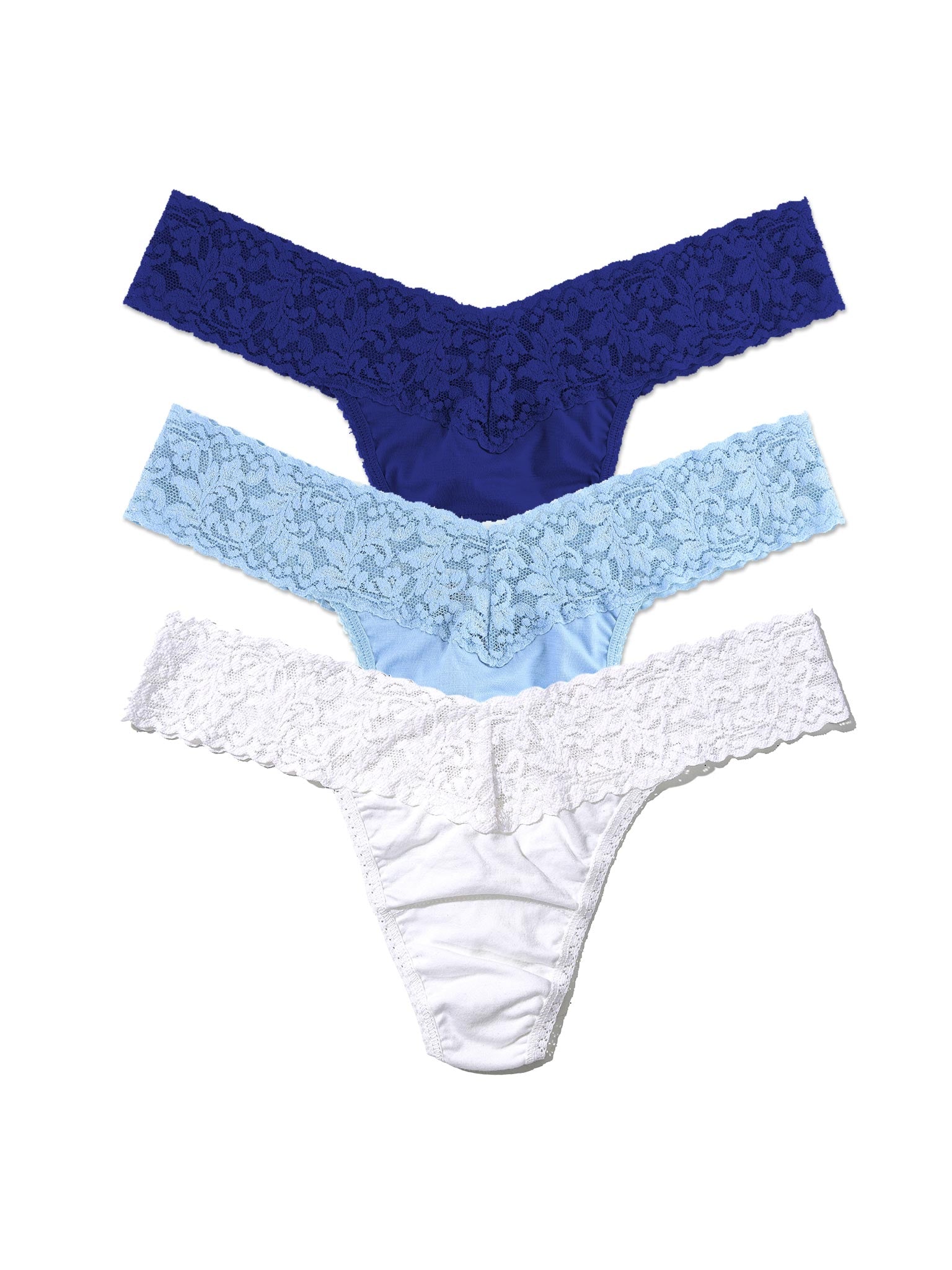 Black Friday Sale - Three pairs of lace-trimmed panties in blue, light blue, and white on a white background.