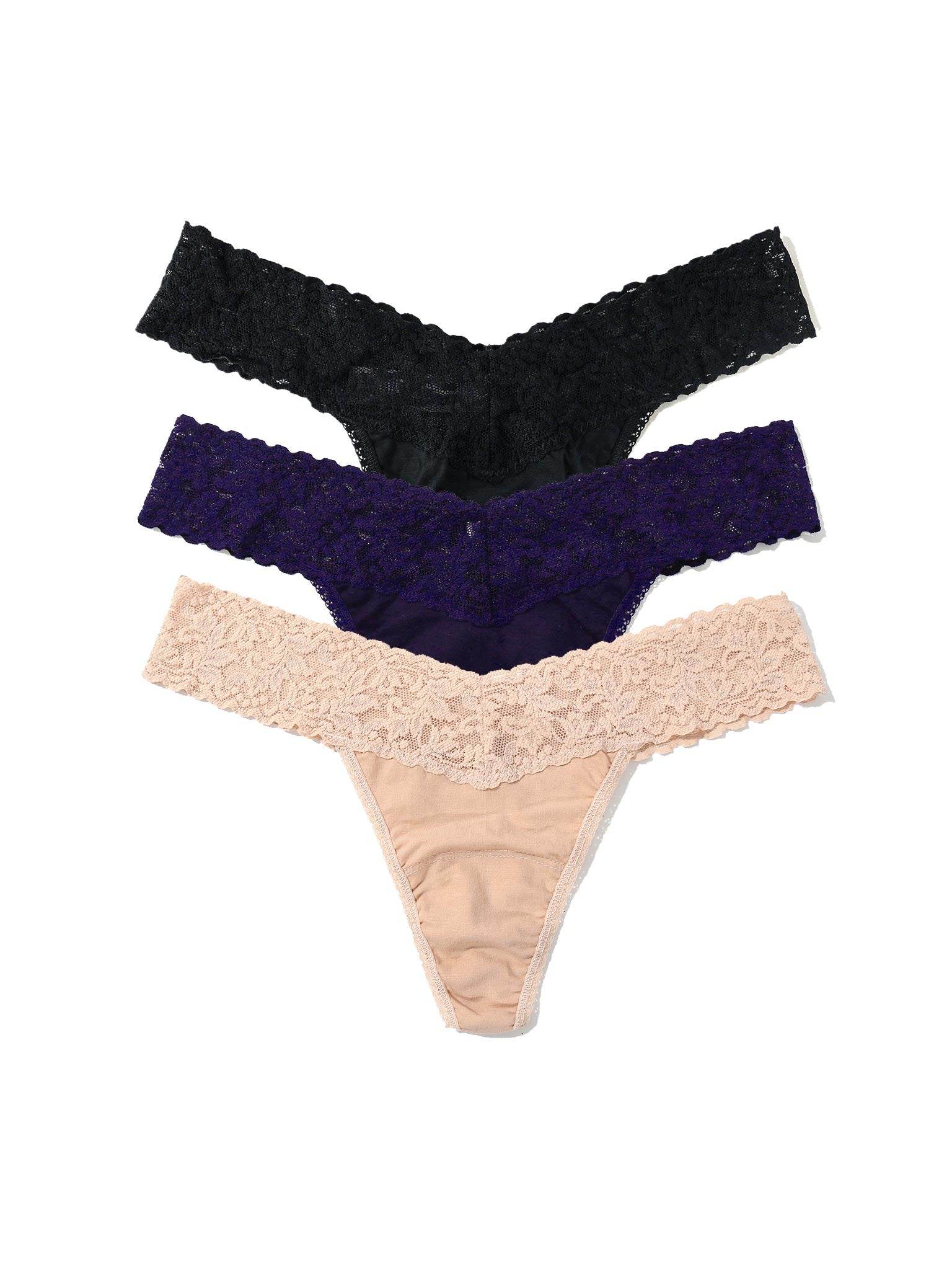 Black Friday Sale - Three pairs of lace-trimmed panties in black, navy, and beige on a white background.