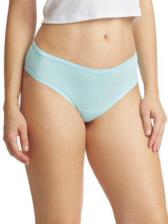 Sky Dive Blue PlayStretch™ Cotton-Spandex Natural Rise Thong - Front View On Model | Hanky Panky