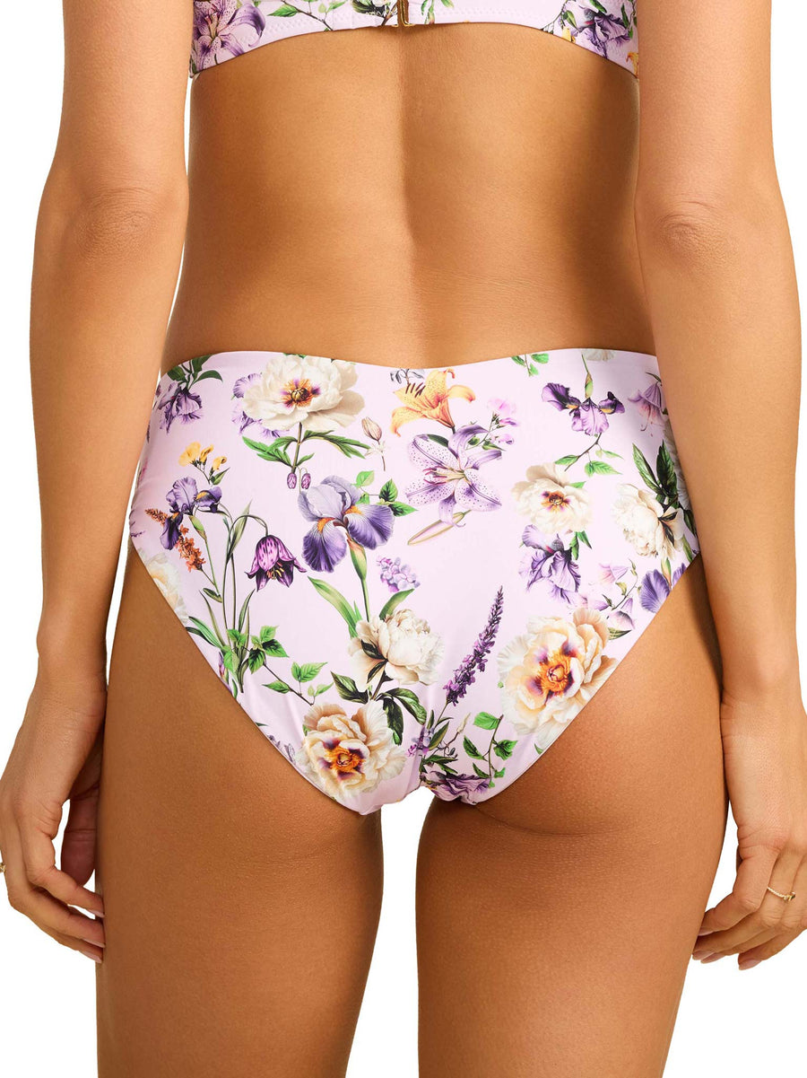 V-Kini Swimsuit Bottom Fawning Flora Purple, floral bikini bottom on model - Back View | Hanky Panky