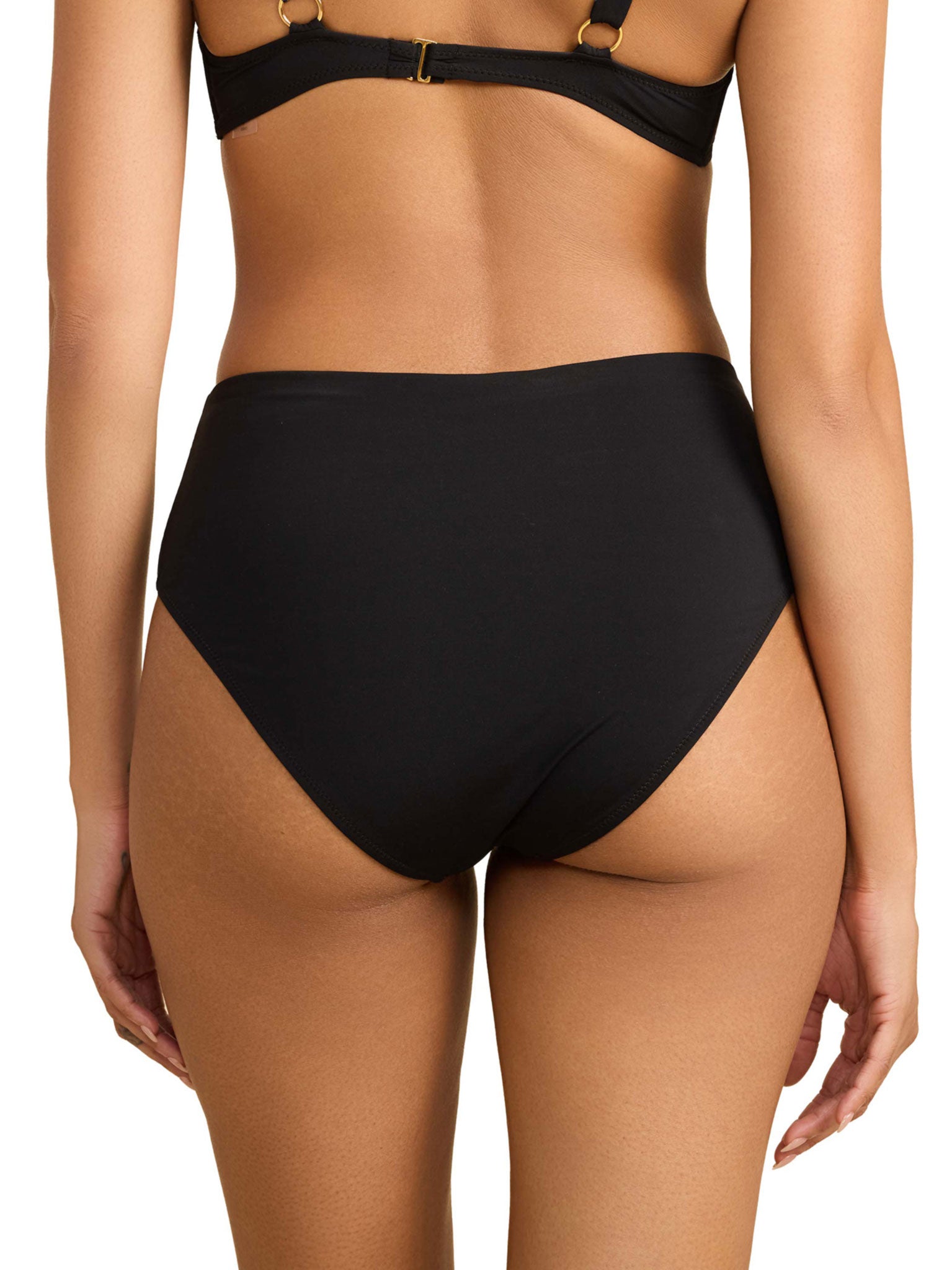 Black high waisted bikini bottom - Back View on model, full coverage with high leg silhouette | Hanky Panky
