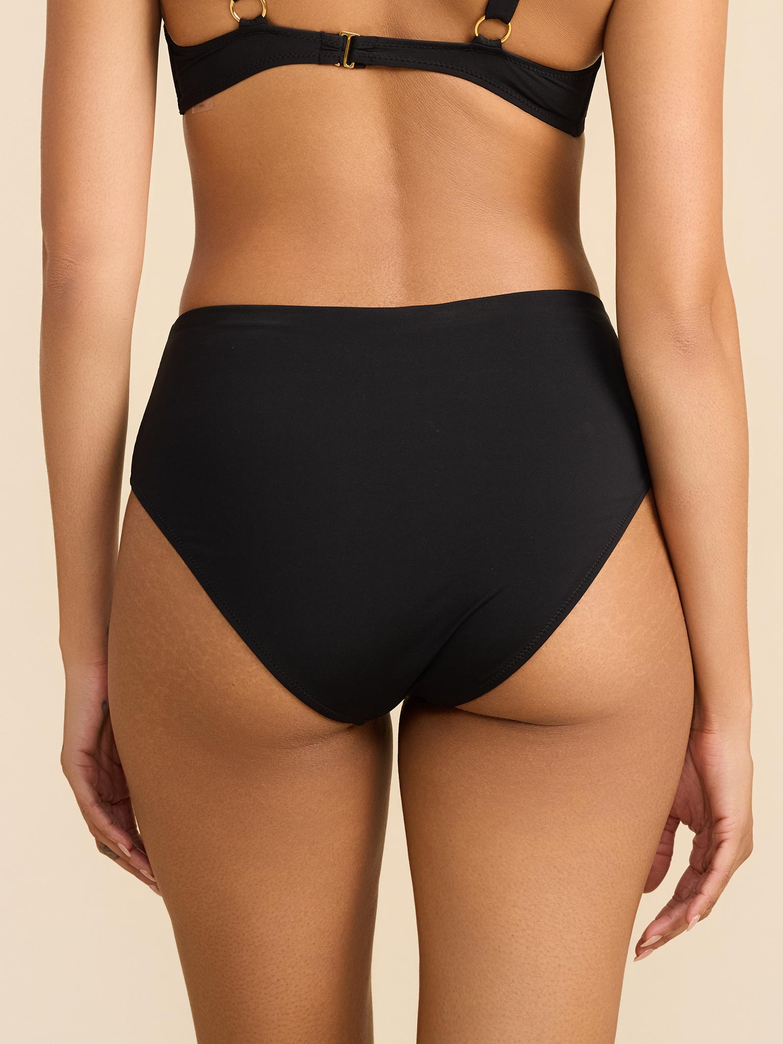 Black high rise bikini bottom - Back View showing cheeky coverage, on model | Hanky Panky
