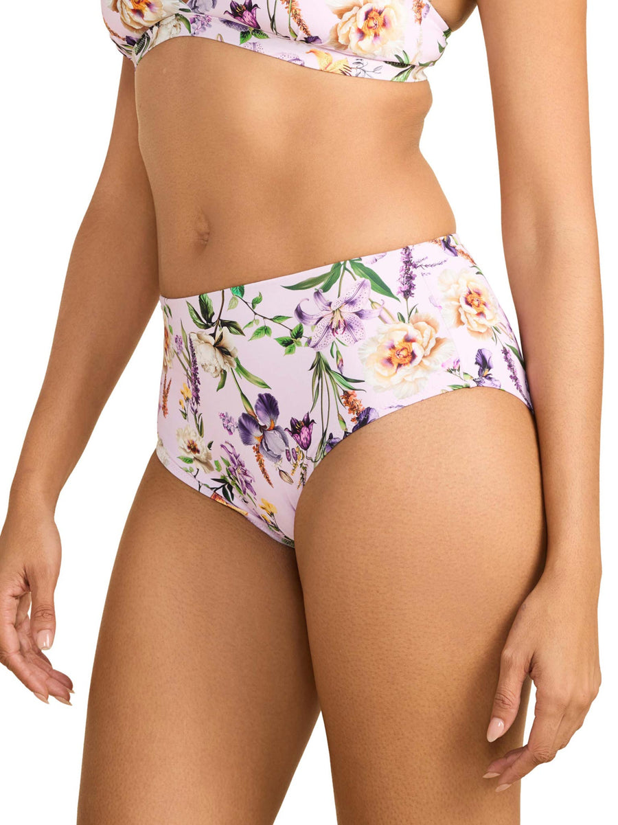 Fawning Flora Purple floral high waisted bikini swim bottom - Side View | Hanky Panky