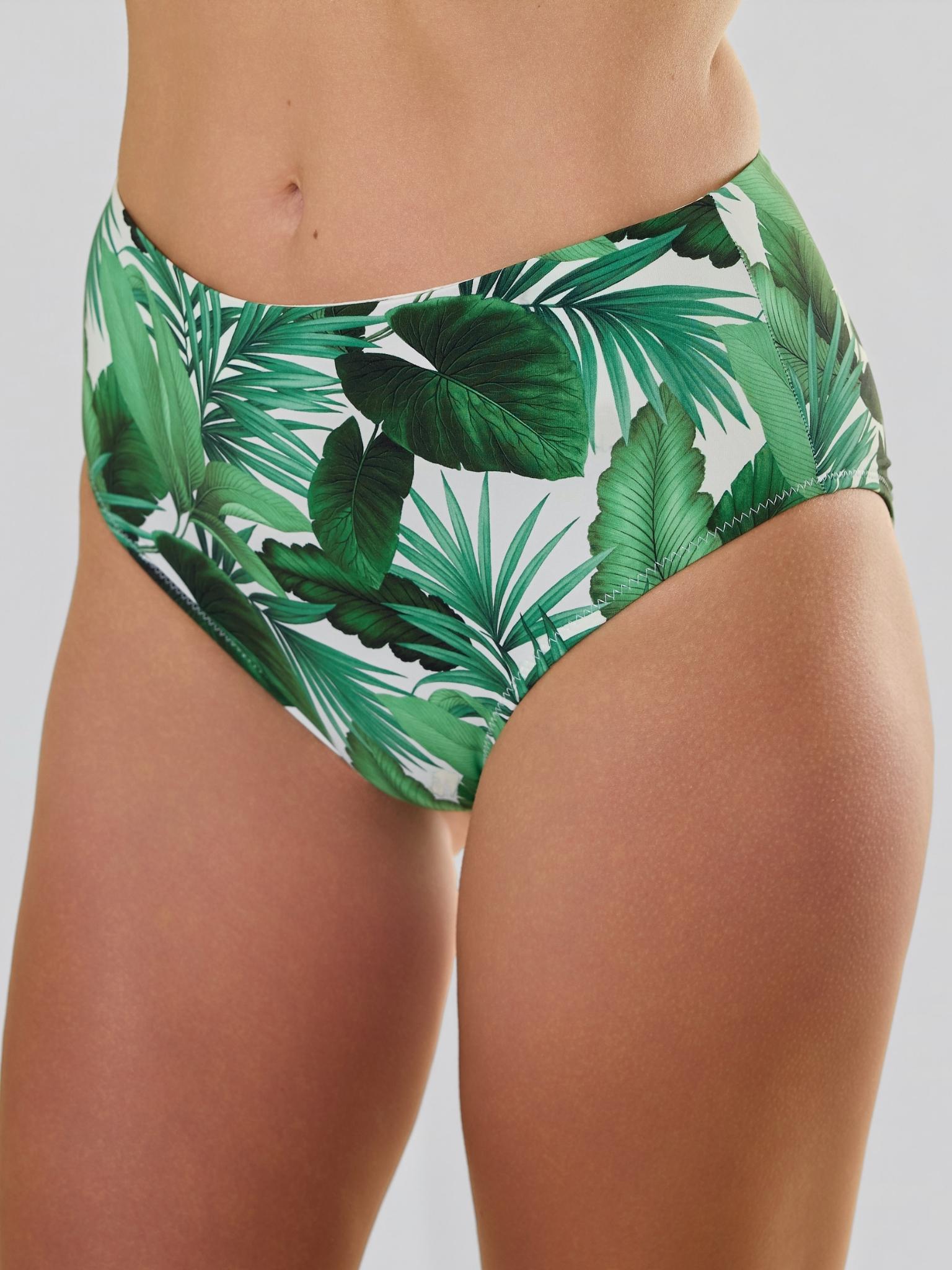 Swim High Rise Bottom Stay Floral Palm Tree Green