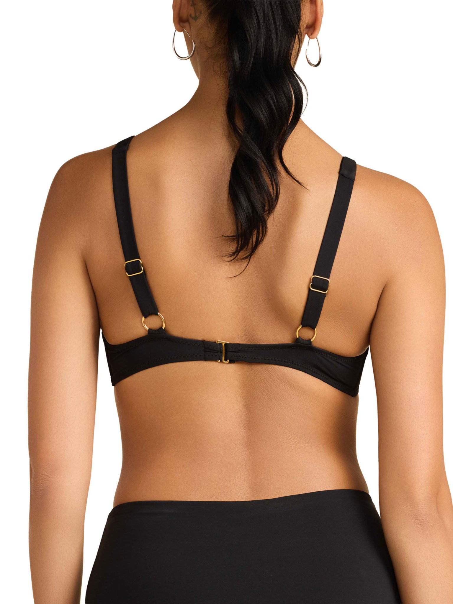 Black Swim Triangle Bralette Top - Back View, Gold Hardware Adjustable Straps | Hanky Panky
