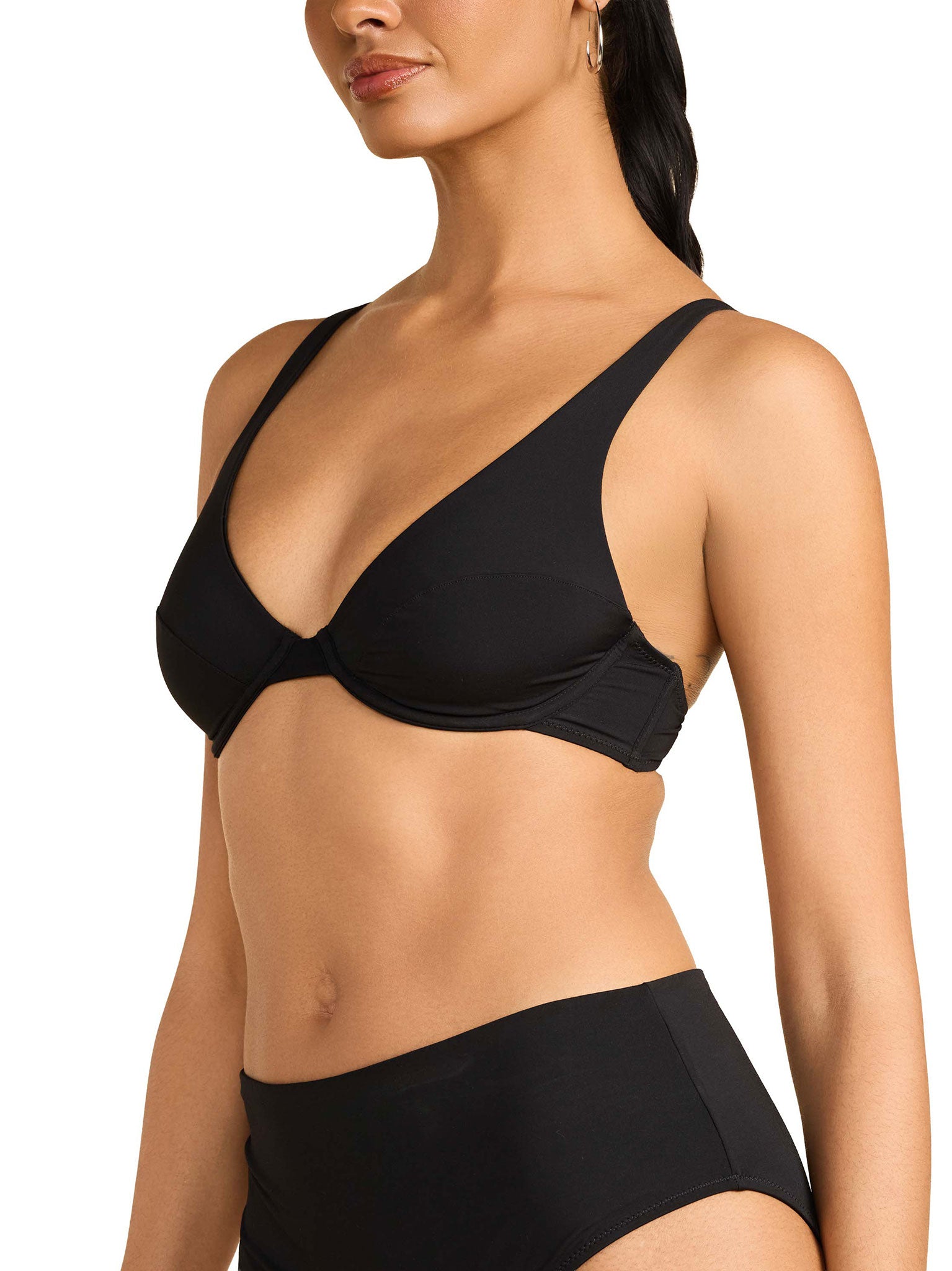 Black Underwire Swim Top, angled front view showing underwire structure - Hanky Panky swimwear
