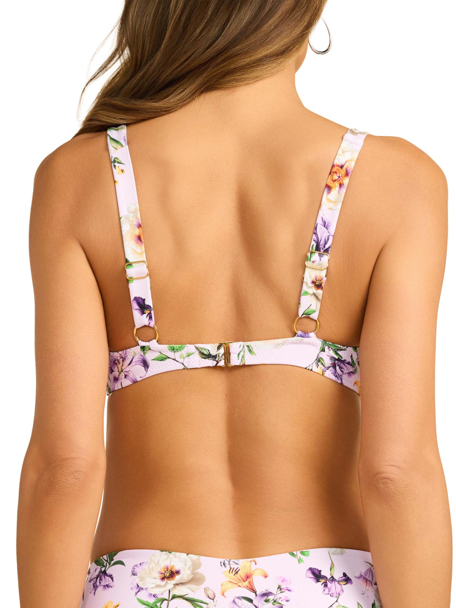 Underwire Swim Top Fawning Flora Purple back view with adjustable gold-tone hardware | Hanky Panky