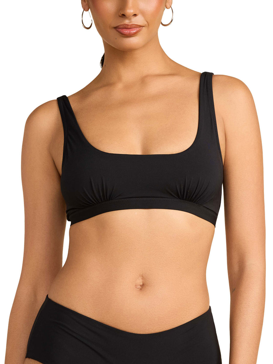 Black Swim Square Neck Bikini Top - Front View, On Model | Hanky Panky