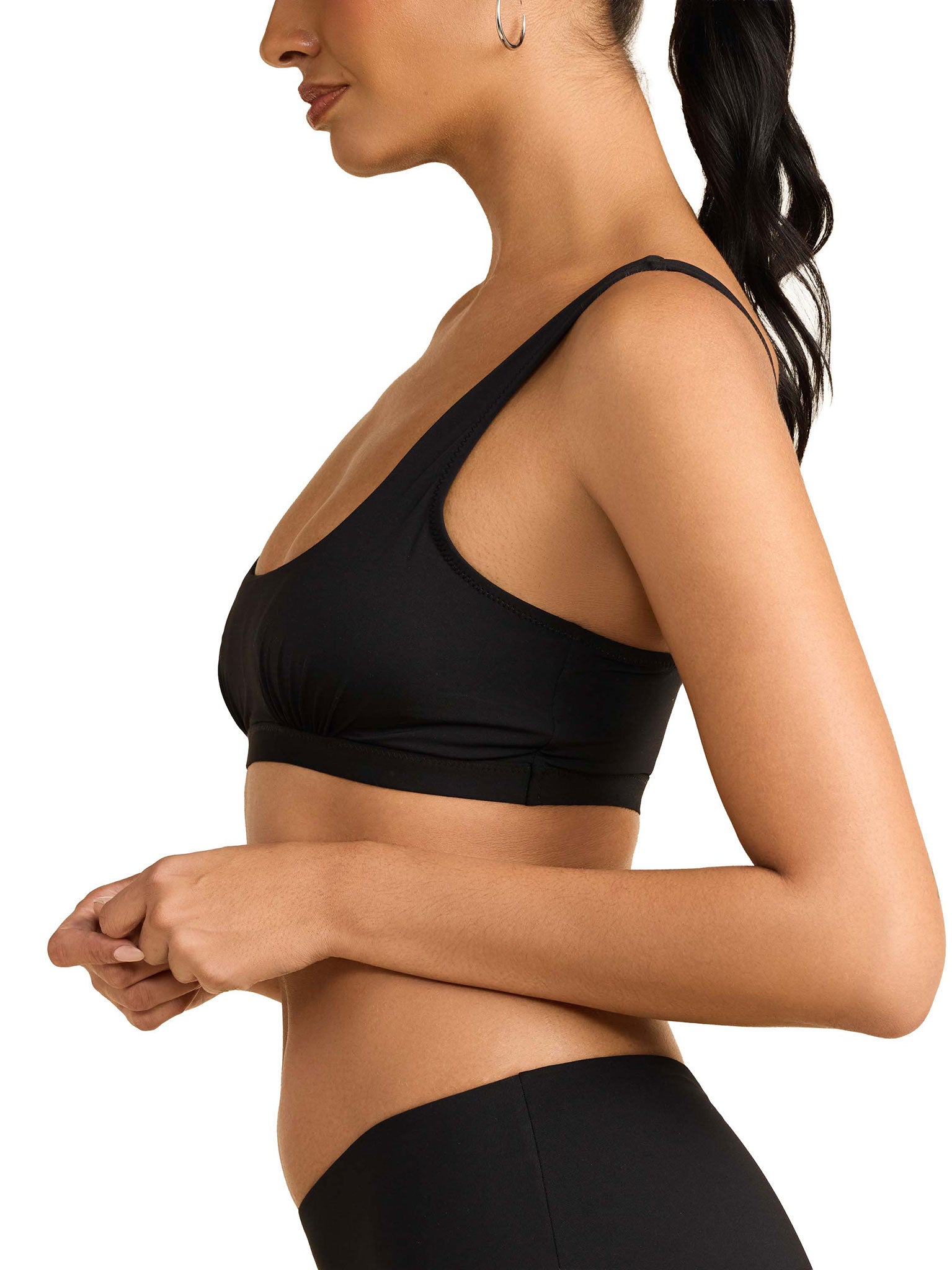 Black Square Neck Bikini Top, Recycled Fabric - Side Profile, On Model | Hanky Panky