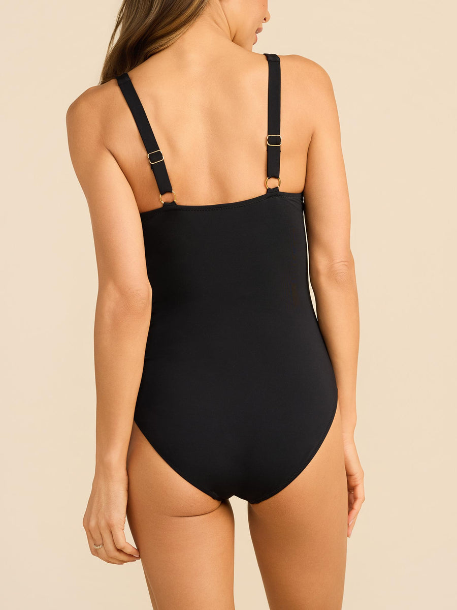 Black Underwire One Piece Swimsuit - Back view with gold adjustable strap hardware | Hanky Panky