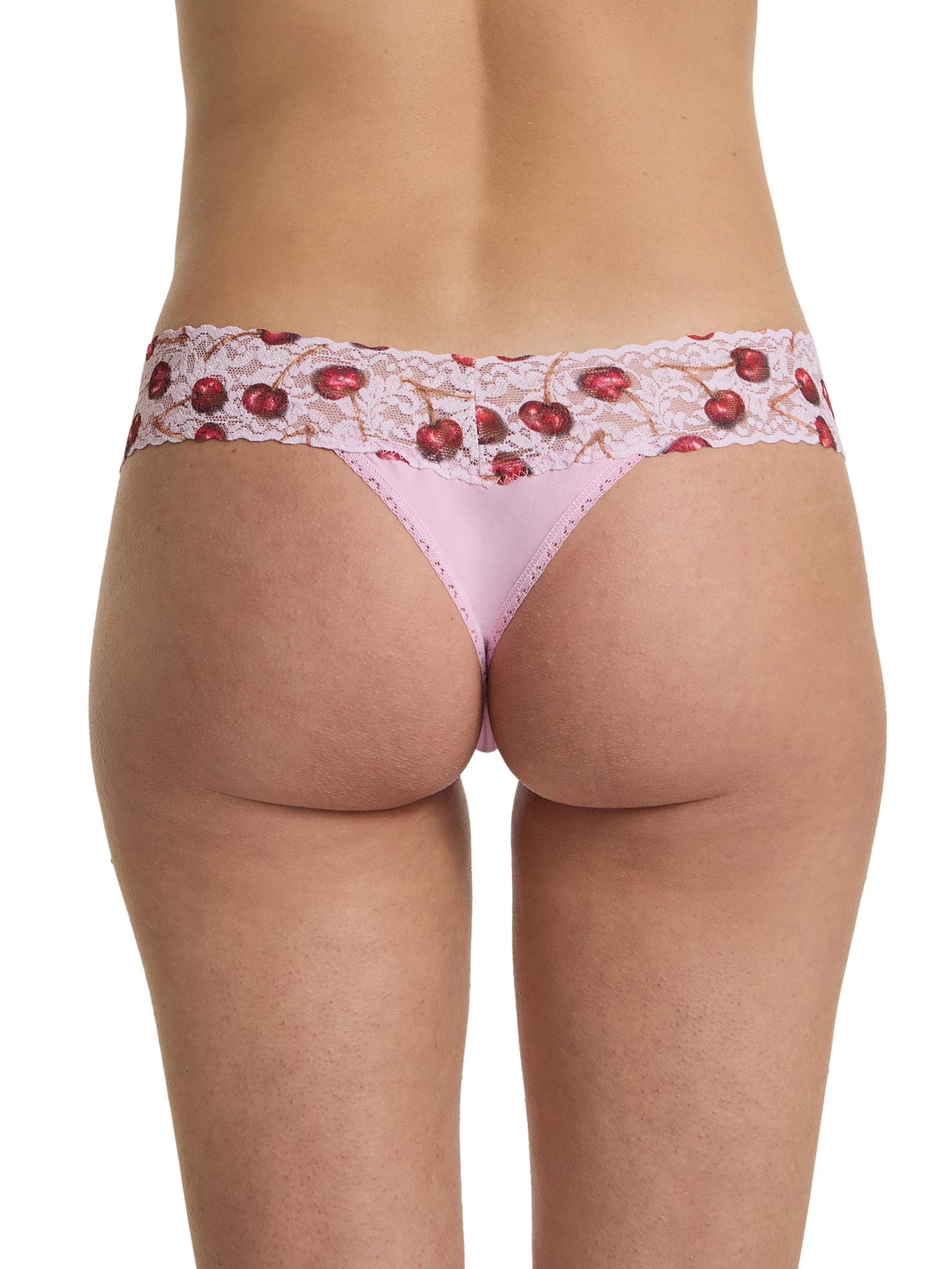 Supima® Cotton Printed Low Rise Thong Cherry Delight Pink - Back View On Model | Hanky Panky