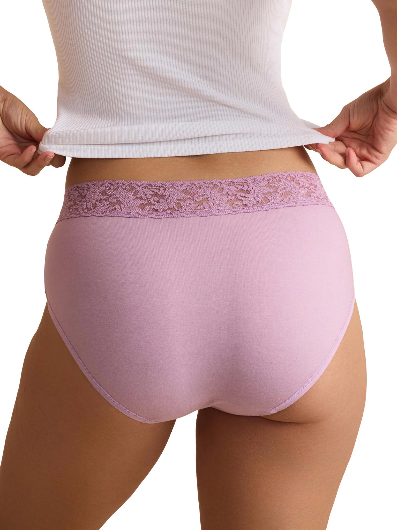 Water Lily pink Supima® Cotton French Brief full coverage back with lace waistband | Hanky Panky