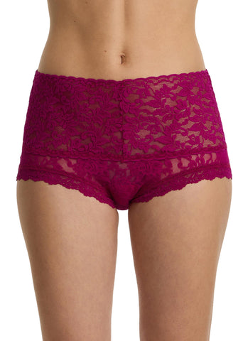 From The Vine Red floral lace high rise Retro Boyshort - Front View On Model | Hanky Panky