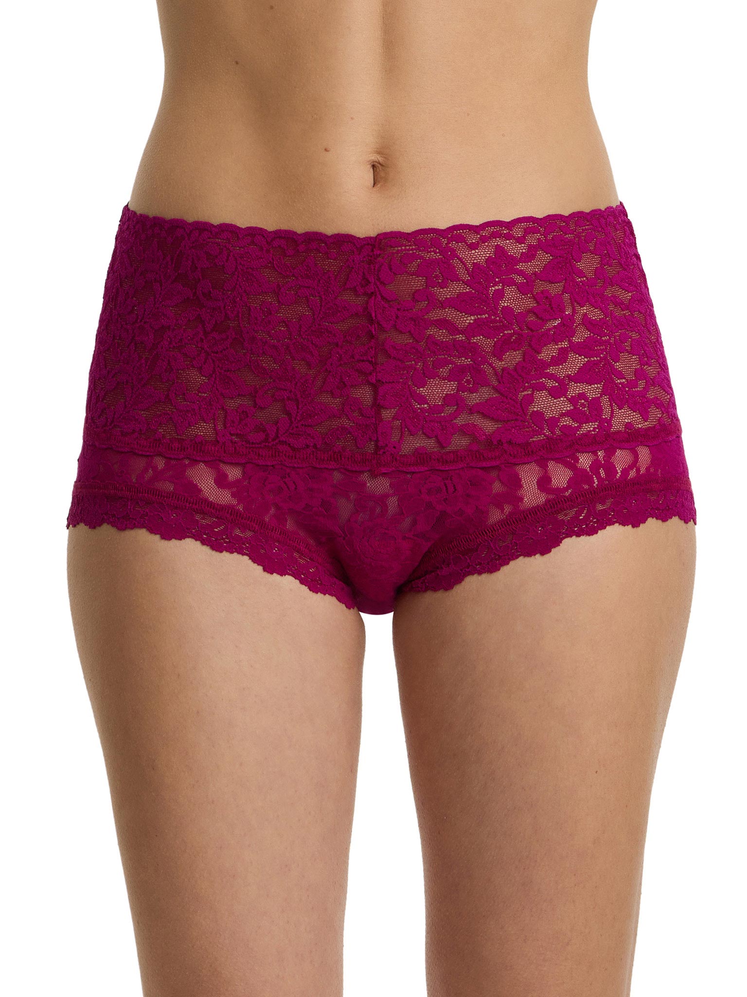 From The Vine Red floral lace high rise Retro Boyshort - Front View On Model | Hanky Panky