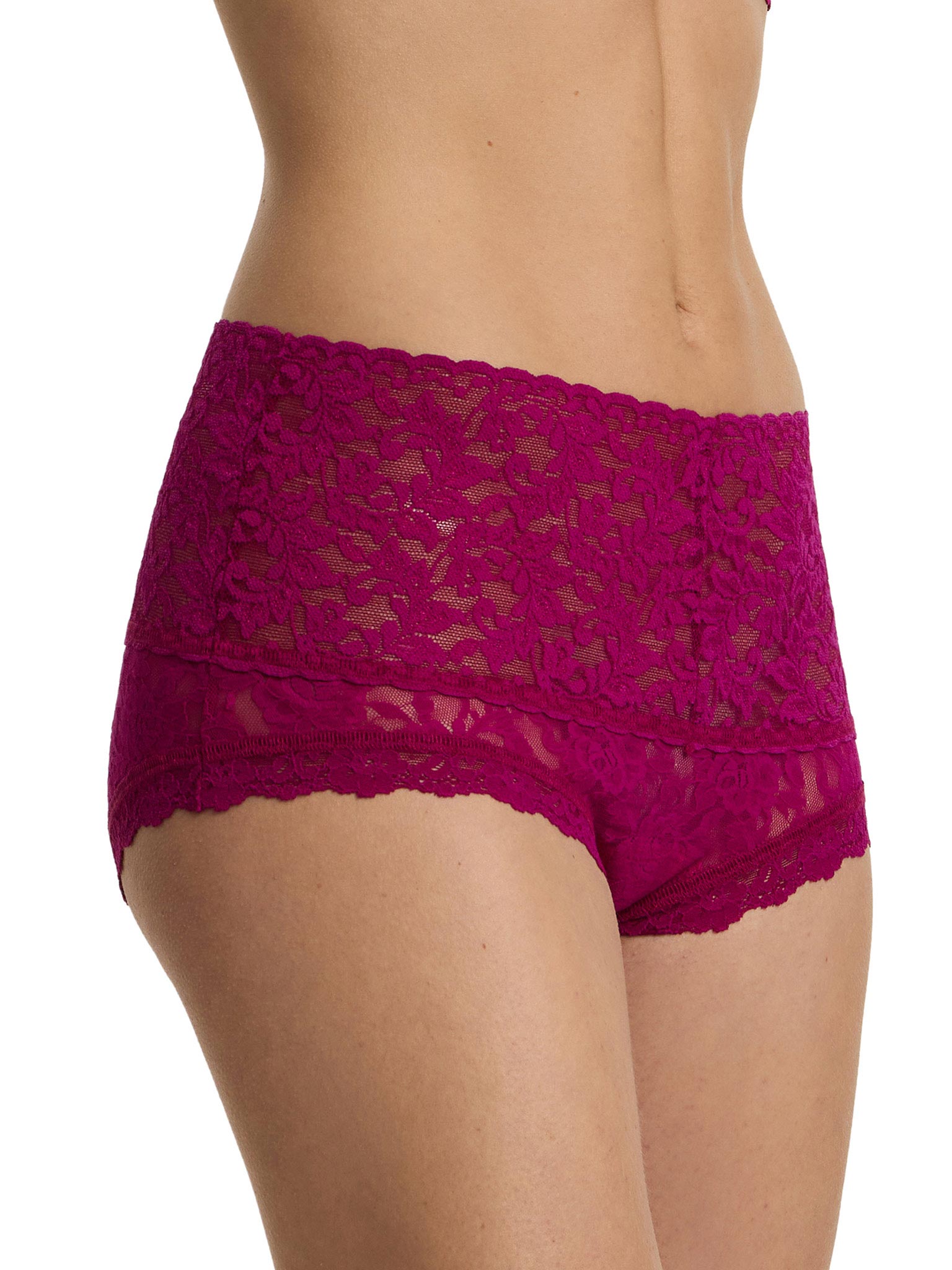 From The Vine Red floral lace high waist Retro Boyshort scalloped edge - Flat Lay Front | Hanky Panky