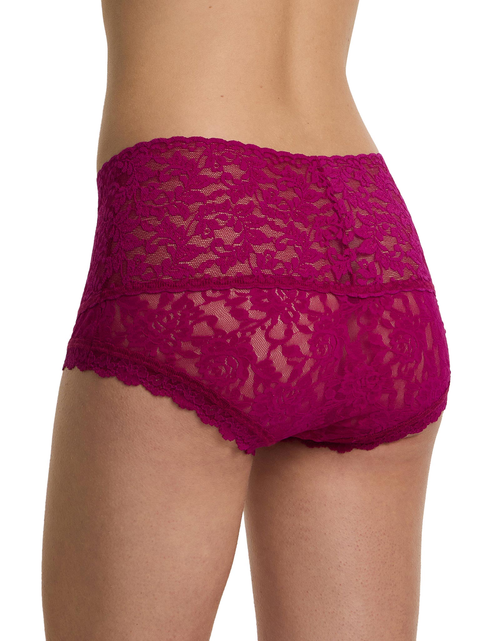 From The Vine Red lace Retro Boyshort wide waistband detail - Side Angle On Model | Hanky Panky