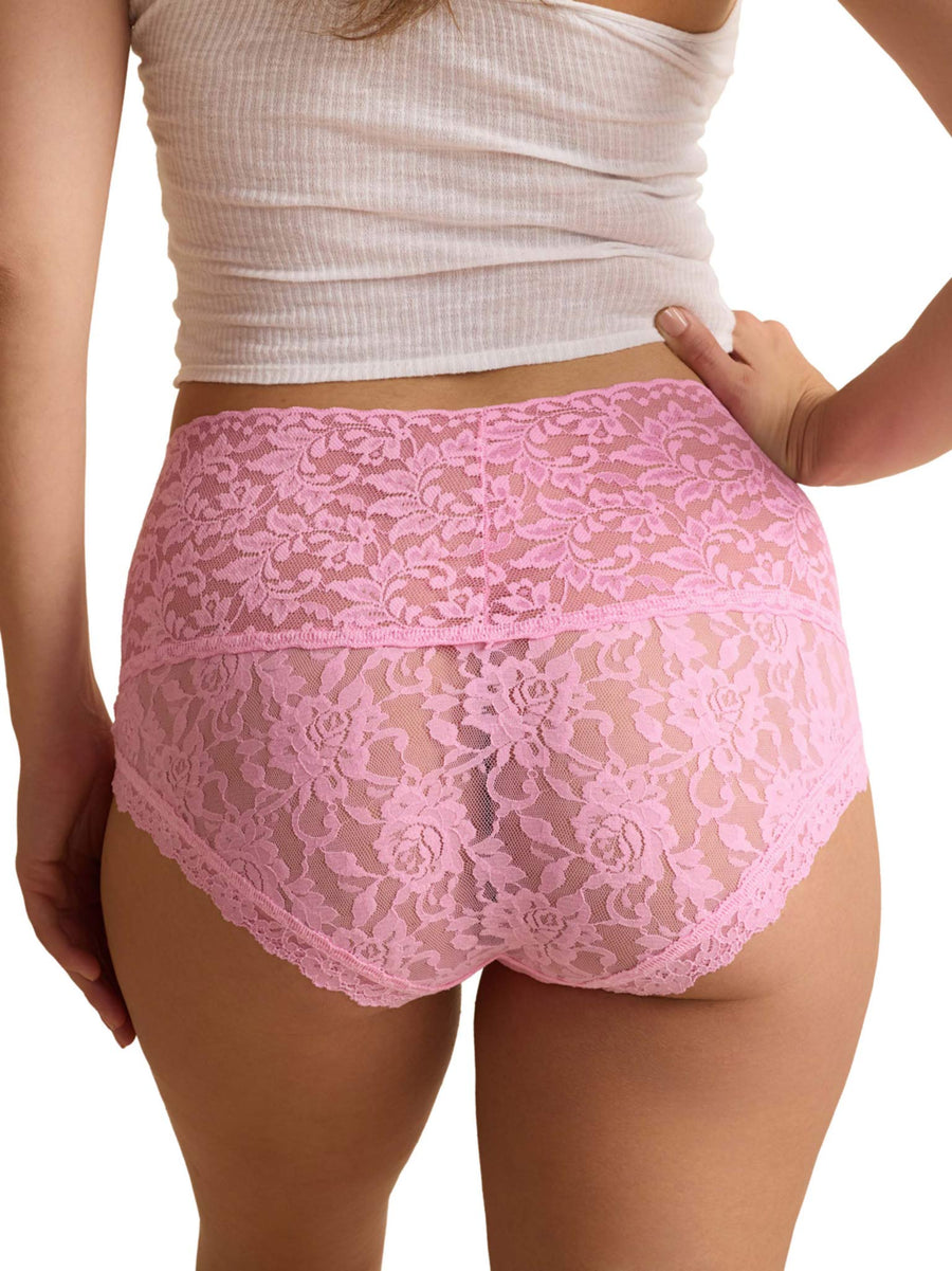 Strawberry Lemonade Pink lace Retro Boyshort high rise back coverage on model - Back View | Hanky Panky