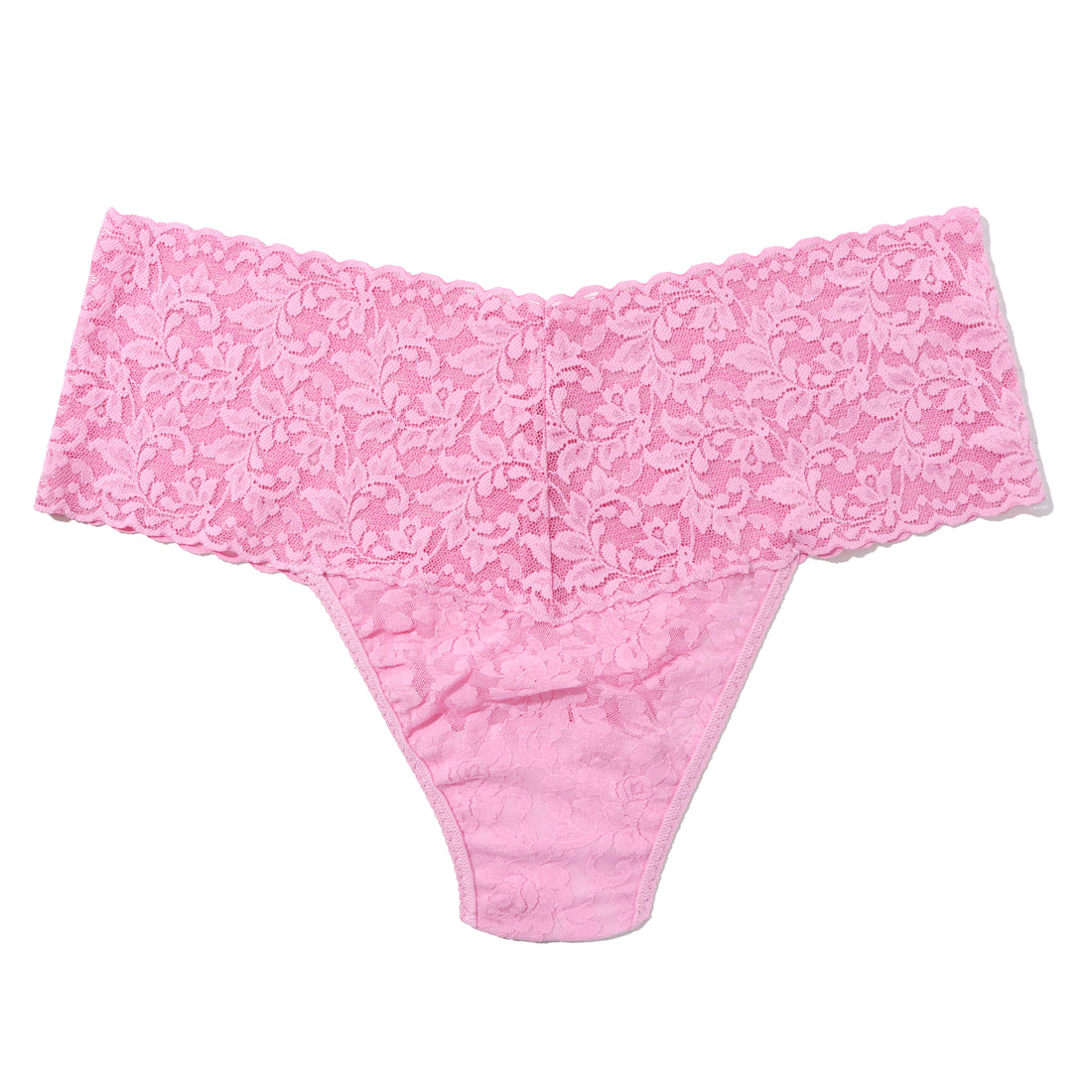 Pink lace underwear on a white background