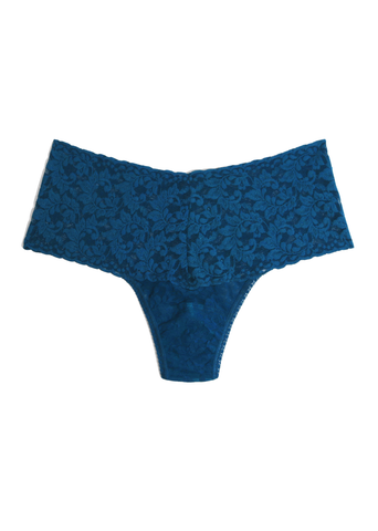 Hot Teal Lace High-Rise Retro Thong - Flat Lay Front View | Hanky Panky