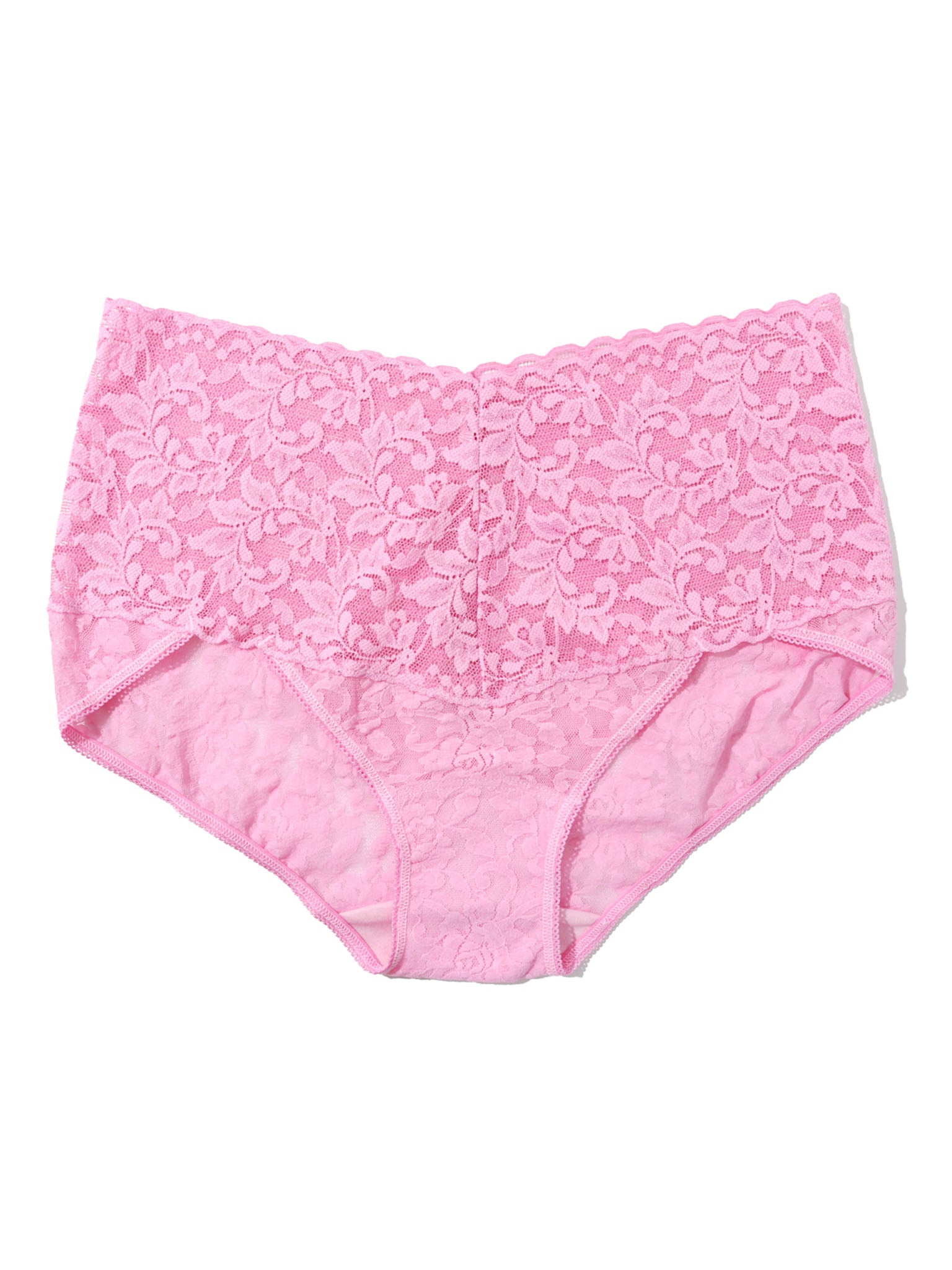 Strawberry Lemonade Pink Retro Lace V-Kini high-rise panty - Flat Lay, scalloped lace waistband | Hanky Panky