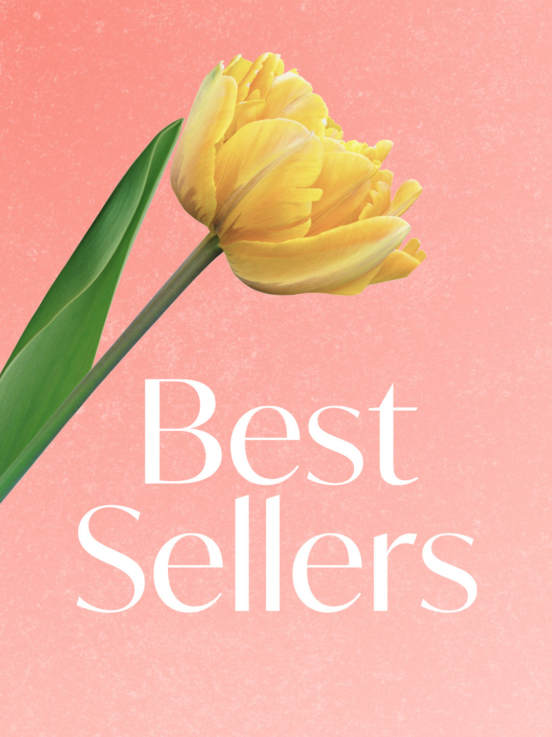 best sellers with a yellow tulip on pink image