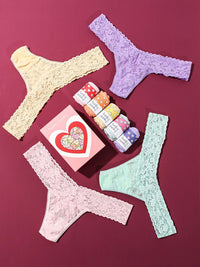 Signature Lace® Low Rise 5 Thongs in Candy Heart Box Bright Spring Hues Sale