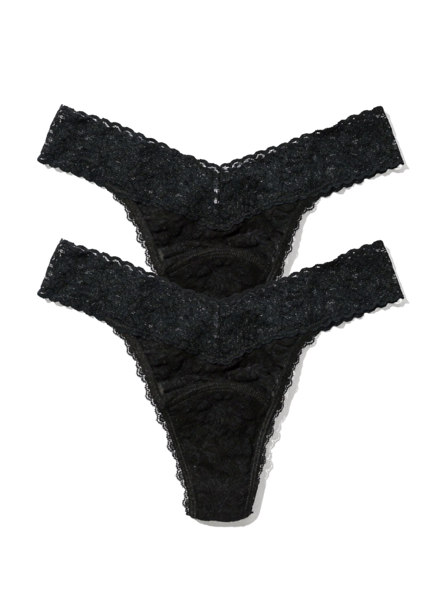pair of Black lace thong on a white background