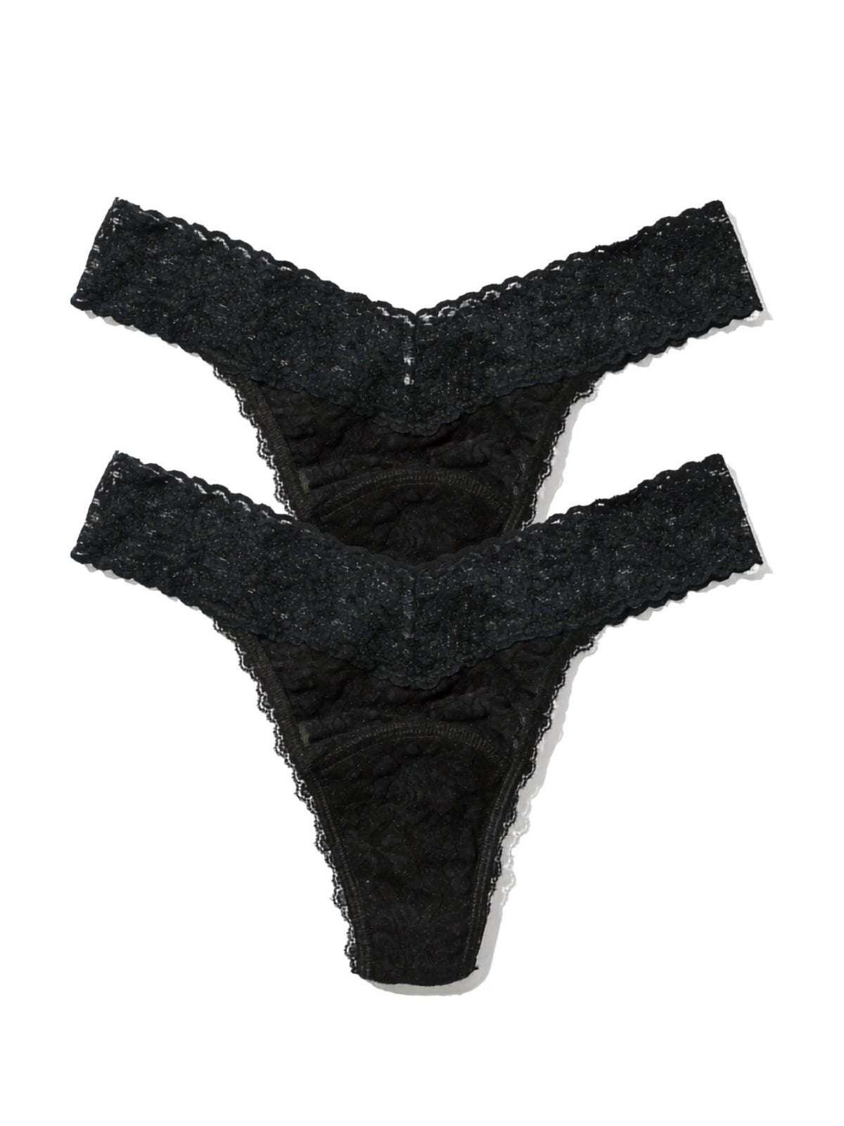 Black Signature Lace® Leakproof Original Rise Thong 2-Pack - Flat Lay, Scalloped Edge Detail | Hanky Panky
