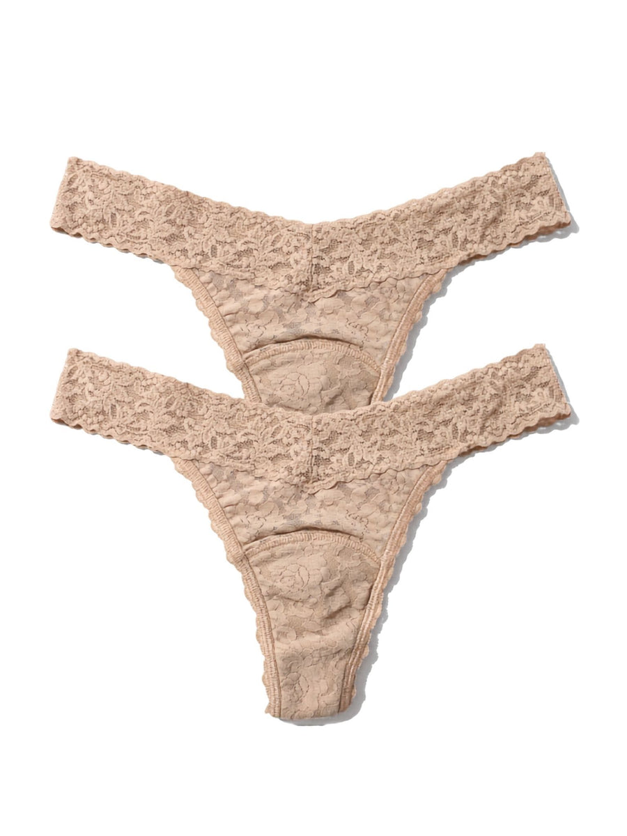 Chai Signature Lace® Leakproof Original Rise Thong 2-Pack - Flat Lay, Lace Thong Multipack | Hanky Panky
