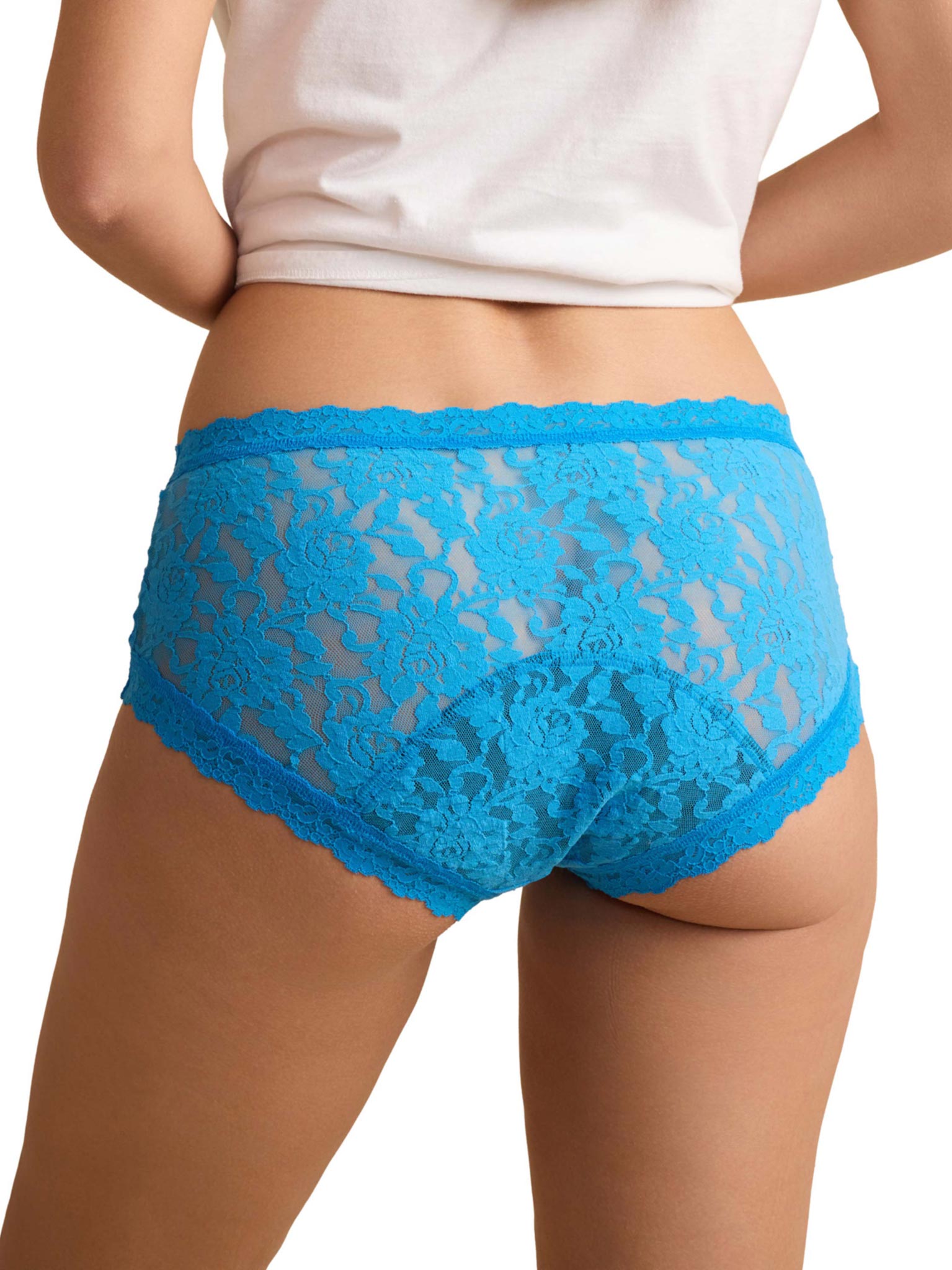 Signature Lace® Leakproof Boyshort Laguna Blue - Back View, Scalloped Lace Edge | Hanky Panky