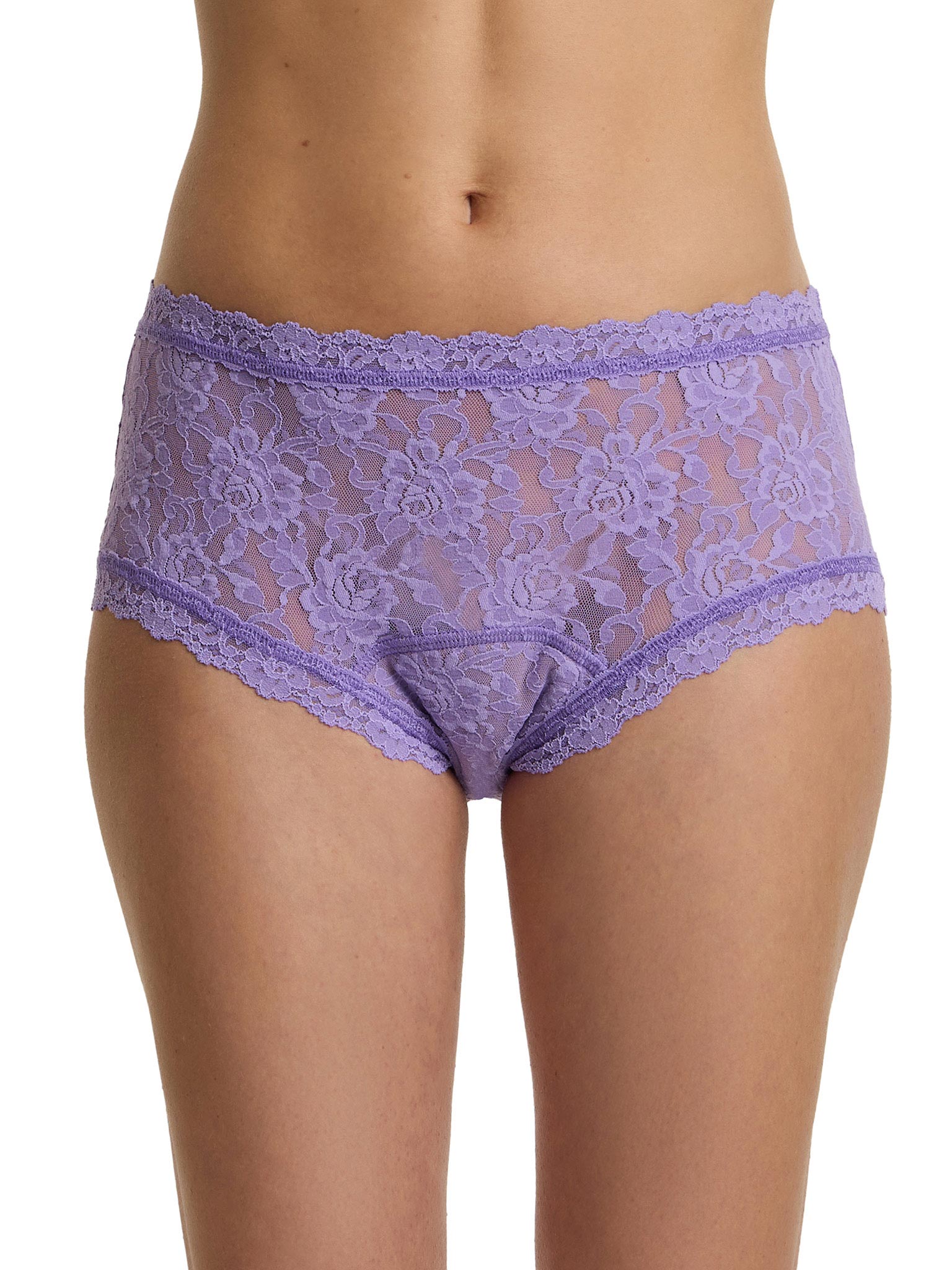 Signature Lace® Leakproof Boyshort Love Potion Purple - Front View On Model | Hanky Panky