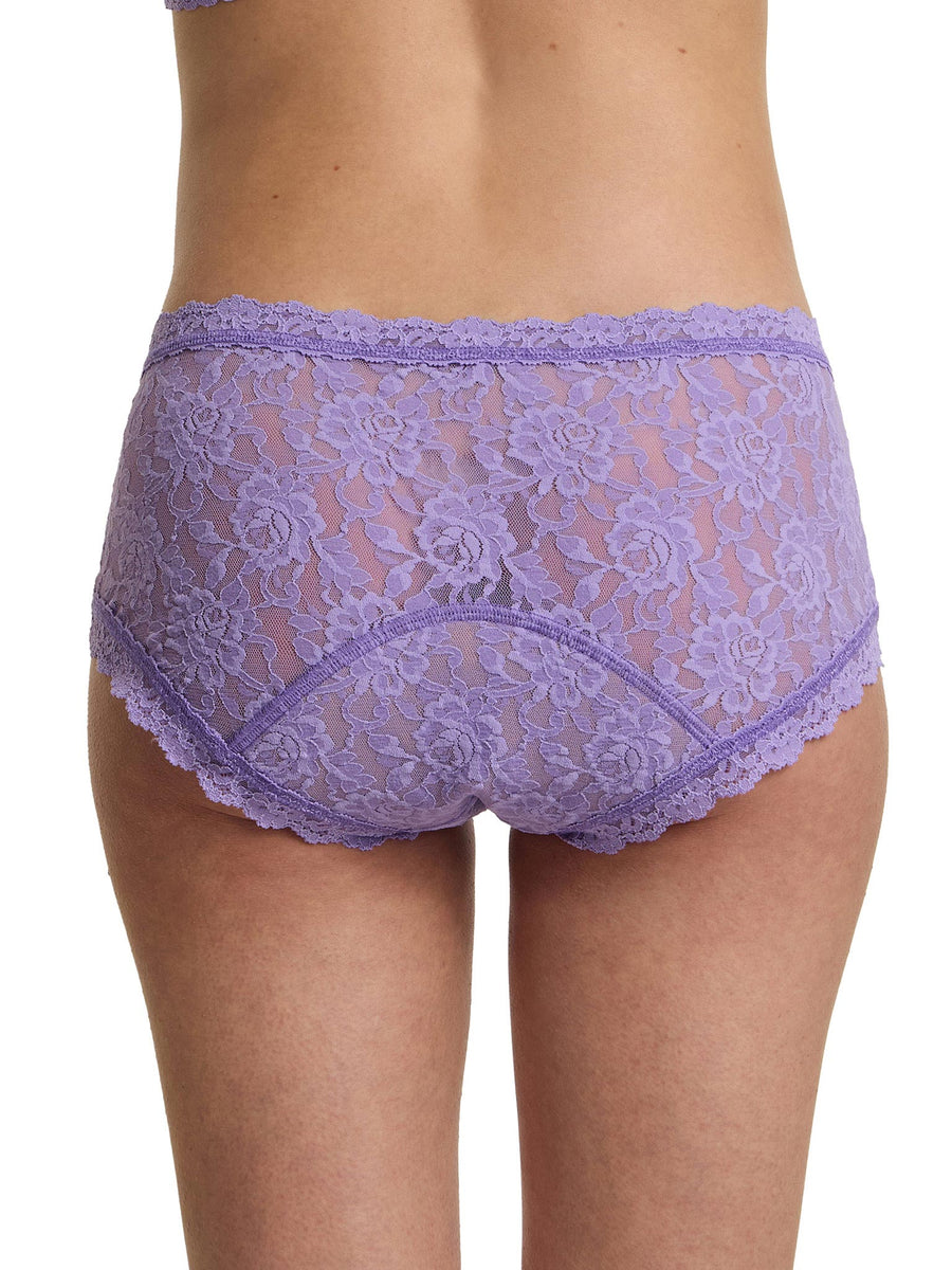 Signature Lace® Leakproof Boyshort Love Potion Purple - Back View On Model | Hanky Panky