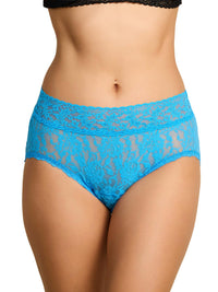 Blue lace underwear on a white background