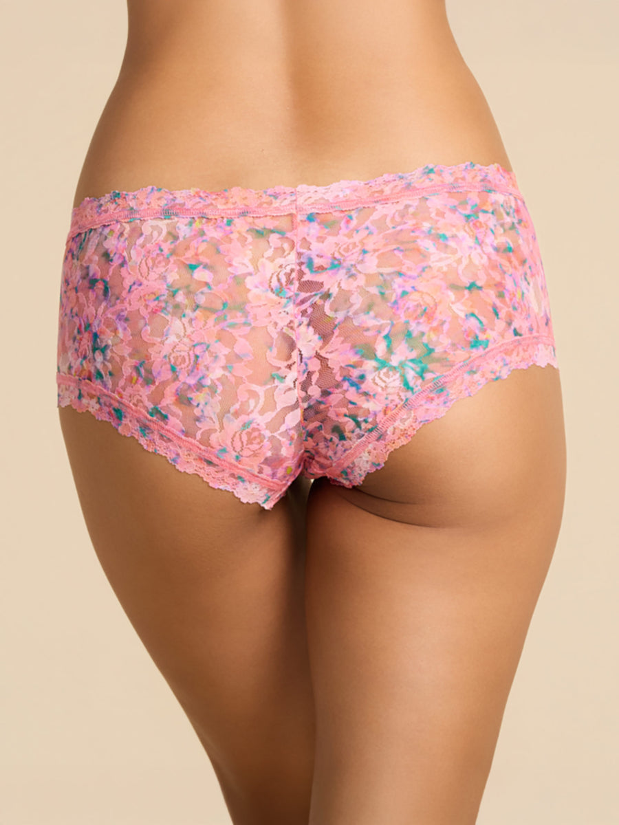 Printed Signature Lace® Boyshort Blushing Blooms Pink - Back View On Model | Hanky Panky