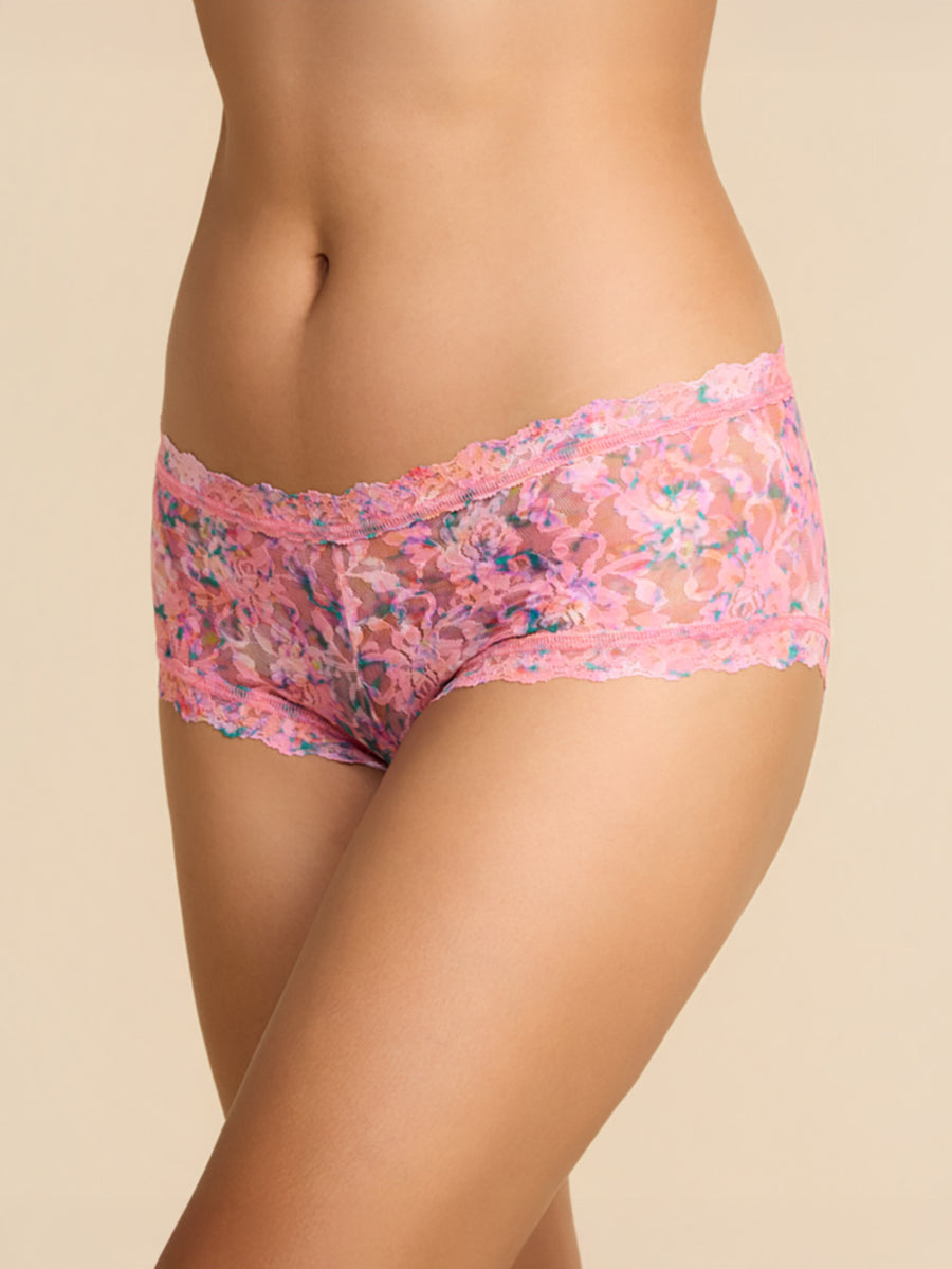 Printed Signature Lace® Boyshort Blushing Blooms Pink - Side Profile On Model | Hanky Panky