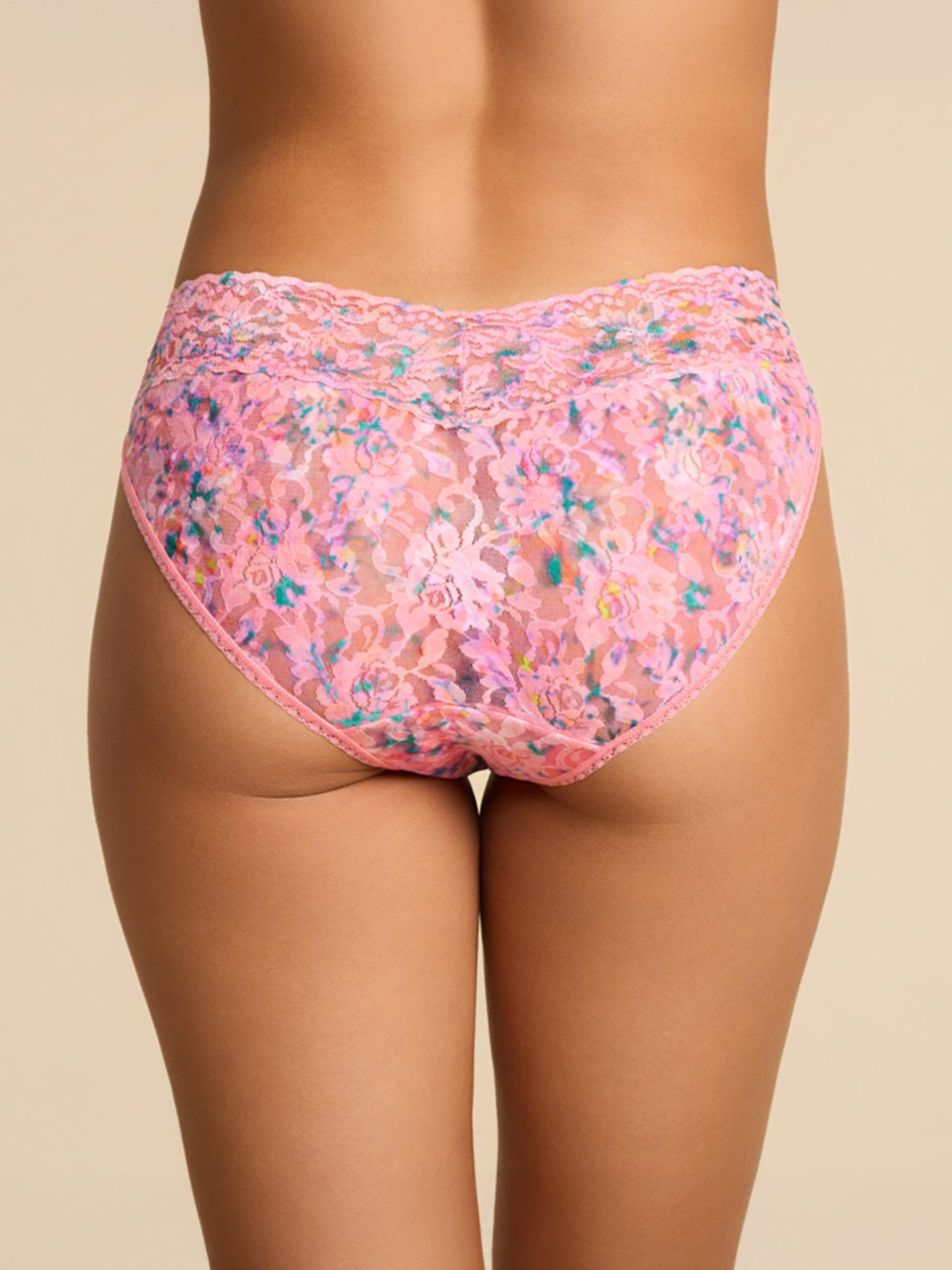 Printed Signature Lace® V-Kini Blushing Blooms Pink - Full Back View On Model | Hanky Panky